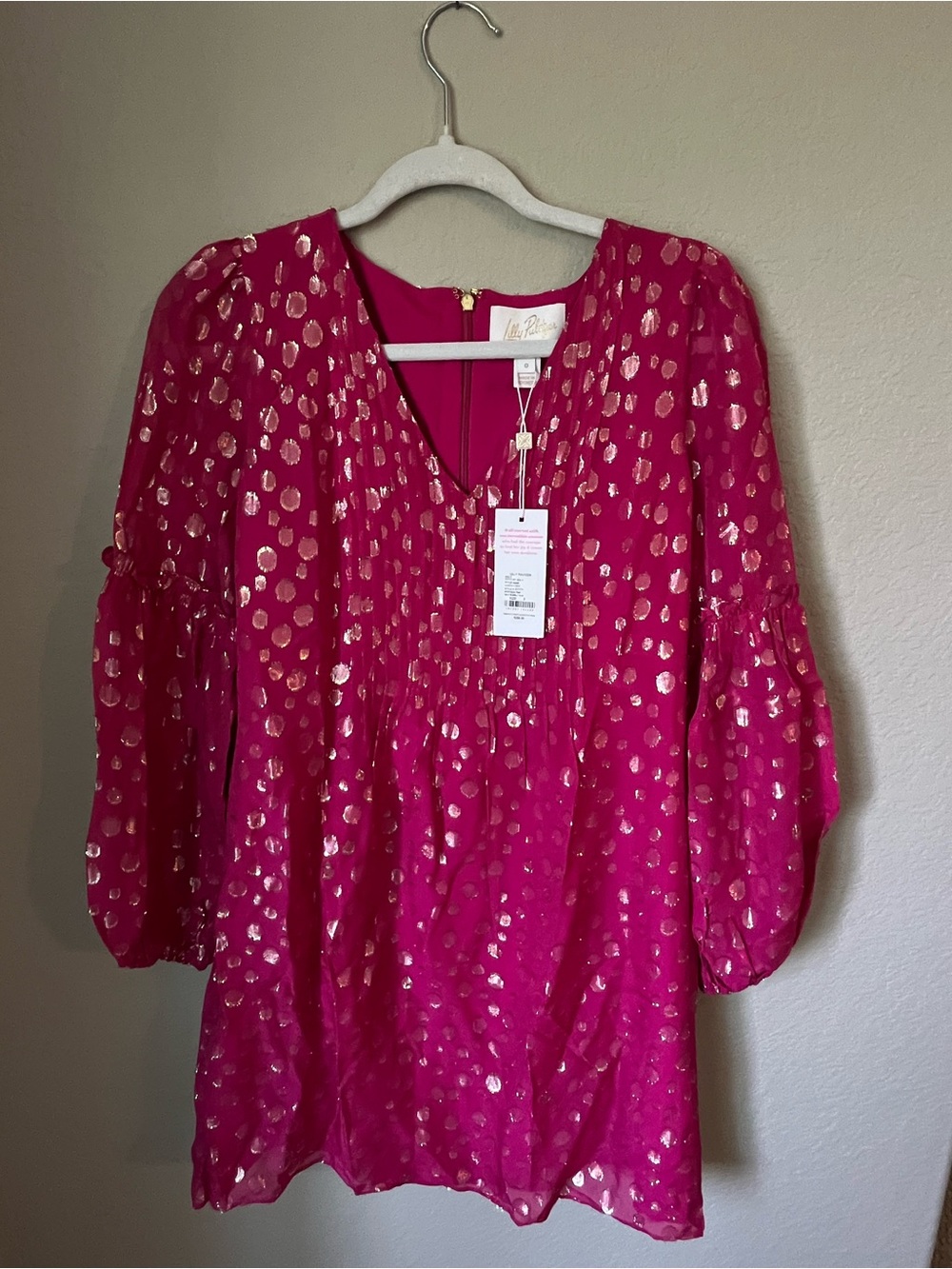 NWT Lilly Pulitzer Cleo Silk Dress 0 Mystique Pink Gold Metallic Silk Bubbly